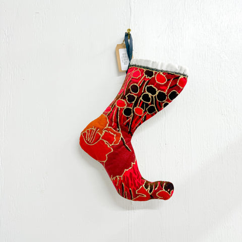 Sm Red Floral Velvet Stocking