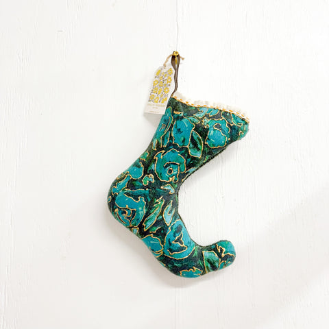 Sm Green Floral Stocking