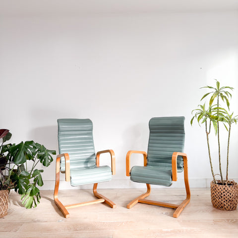 Pair of Vintage Seafoam Green Thonet Chairs
