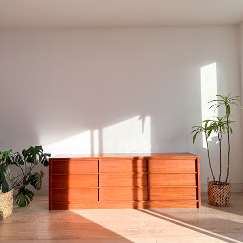 Danish Teak Low 9 Drawer Dresser