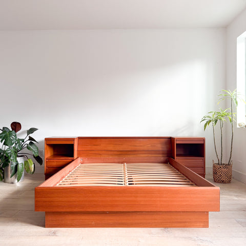 Danish Teak Queen Bed w/ Attached Nightstands — by Tørring