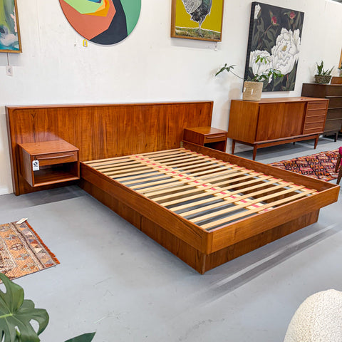 Danish Teak Queen Size Platform Bed w/ Nightstands