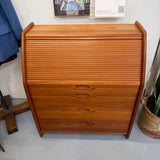 Danish 3-Drawer Tambour Teak Roll Top Desk