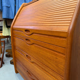 Danish 3-Drawer Tambour Teak Roll Top Desk