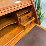 Danish 3-Drawer Tambour Teak Roll Top Desk