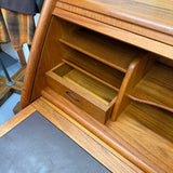 Danish 3-Drawer Tambour Teak Roll Top Desk