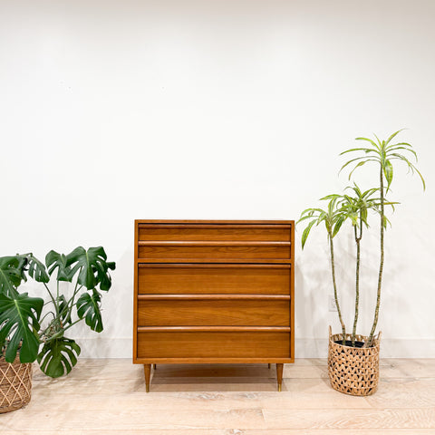 Mid Century Oak Highboy Dresser