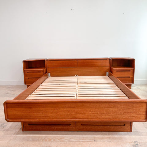 Vintage Teak Queen Bed w/ Nightstands