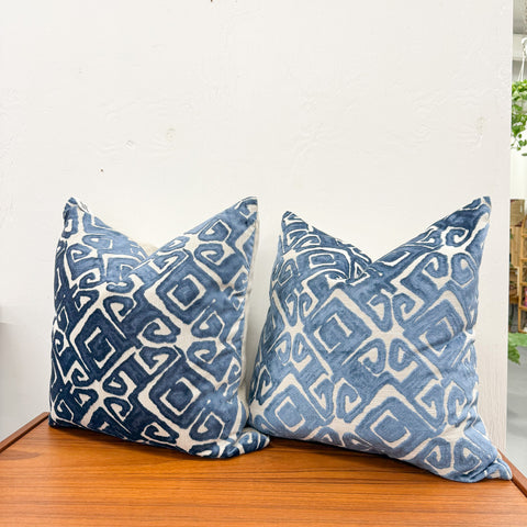 22" Nola mariner Blue Cut Velvet- PAIR