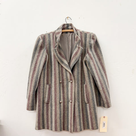 80s Grey Striped Coat - S/M