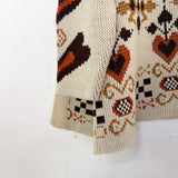 Vintage Cream w/Orange-Brown Hearts Knit Cardigan