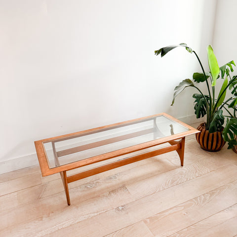 Mid Century Sculpted Glass Top Coffee Table