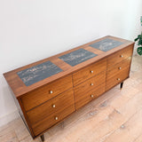 Mid Century Low Dresser w/ Faux Stone Top