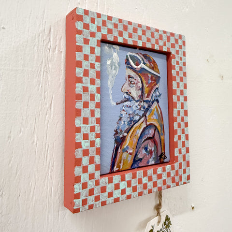 Mini Pink Checker Smokin' Biker Portrait