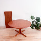 Danish Teak Round Dining Table w/ 2 Leaves