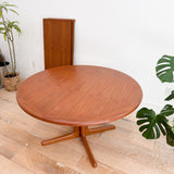 Danish Teak Round Dining Table w/ 2 Leaves