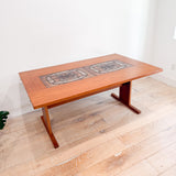 Danish Teak Tile Top Dining Table w/ Drop Down Leaves