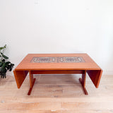 Danish Teak Tile Top Dining Table w/ Drop Down Leaves
