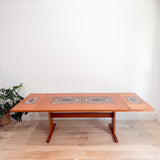 Danish Teak Tile Top Dining Table w/ Drop Down Leaves