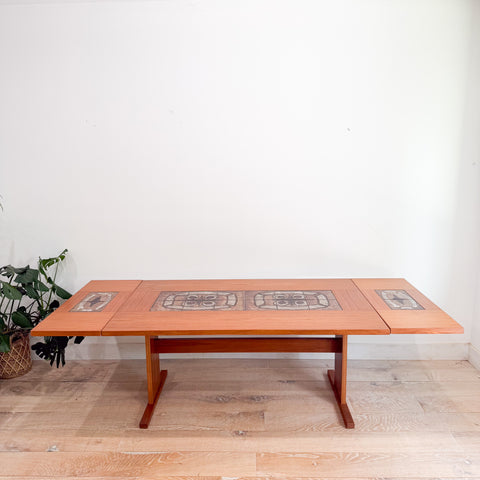 Danish Teak Tile Top Dining Table w/ Drop Down Leaves