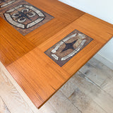 Danish Teak Tile Top Dining Table w/ Drop Down Leaves