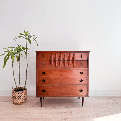 Mid Century Sculpted Walnut Highboy Dresser