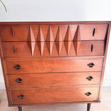 Mid Century Sculpted Walnut Highboy Dresser