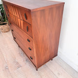 Mid Century Sculpted Walnut Highboy Dresser