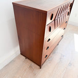 Mid Century Sculpted Walnut Highboy Dresser