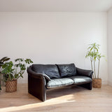 Vintage Black Leather Loveseat