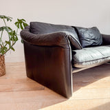 Vintage Black Leather Loveseat