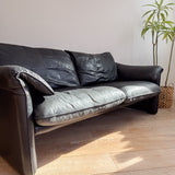 Vintage Black Leather Loveseat
