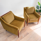 Pair of Mid Century Lounge Chairs - Mustard Chenille