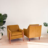 Pair of Mid Century Lounge Chairs - Mustard Chenille