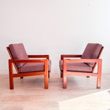 Pair of Danish Teak Lounge Chairs - Mauve Upholstery