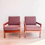 Pair of Danish Teak Lounge Chairs - Mauve Upholstery