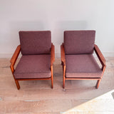 Pair of Danish Teak Lounge Chairs - Mauve Upholstery