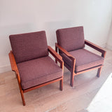 Pair of Danish Teak Lounge Chairs - Mauve Upholstery