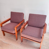 Pair of Danish Teak Lounge Chairs - Mauve Upholstery