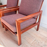 Pair of Danish Teak Lounge Chairs - Mauve Upholstery