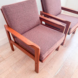 Pair of Danish Teak Lounge Chairs - Mauve Upholstery
