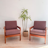 Pair of Danish Teak Lounge Chairs - Mauve Upholstery