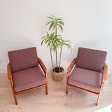 Pair of Danish Teak Lounge Chairs - Mauve Upholstery