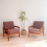 Pair of Danish Teak Lounge Chairs - Mauve Upholstery