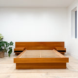 Danish Teak Queen Platform Bed w/ Floating Nightstands