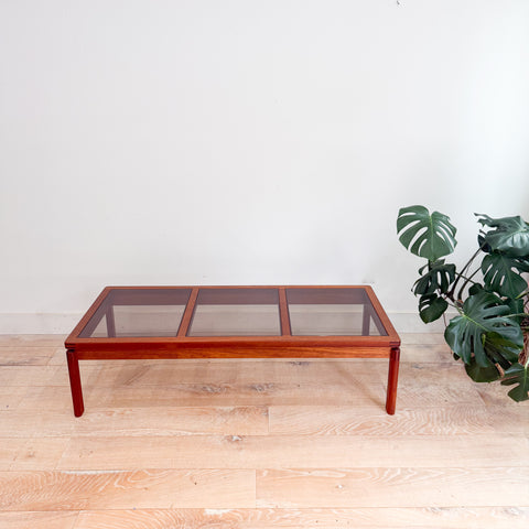 Danish Teak Coffee Table w/ Amber Glass