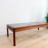 Danish Teak Coffee Table w/ Amber Glass