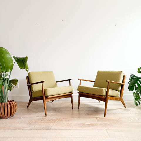 Pair Lounge Chairs - New Light Green Upholstery