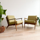 Pair Lounge Chairs - New Light Green Upholstery