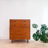 Mid Century Walnut Highboy Dresser - Inset Pulls